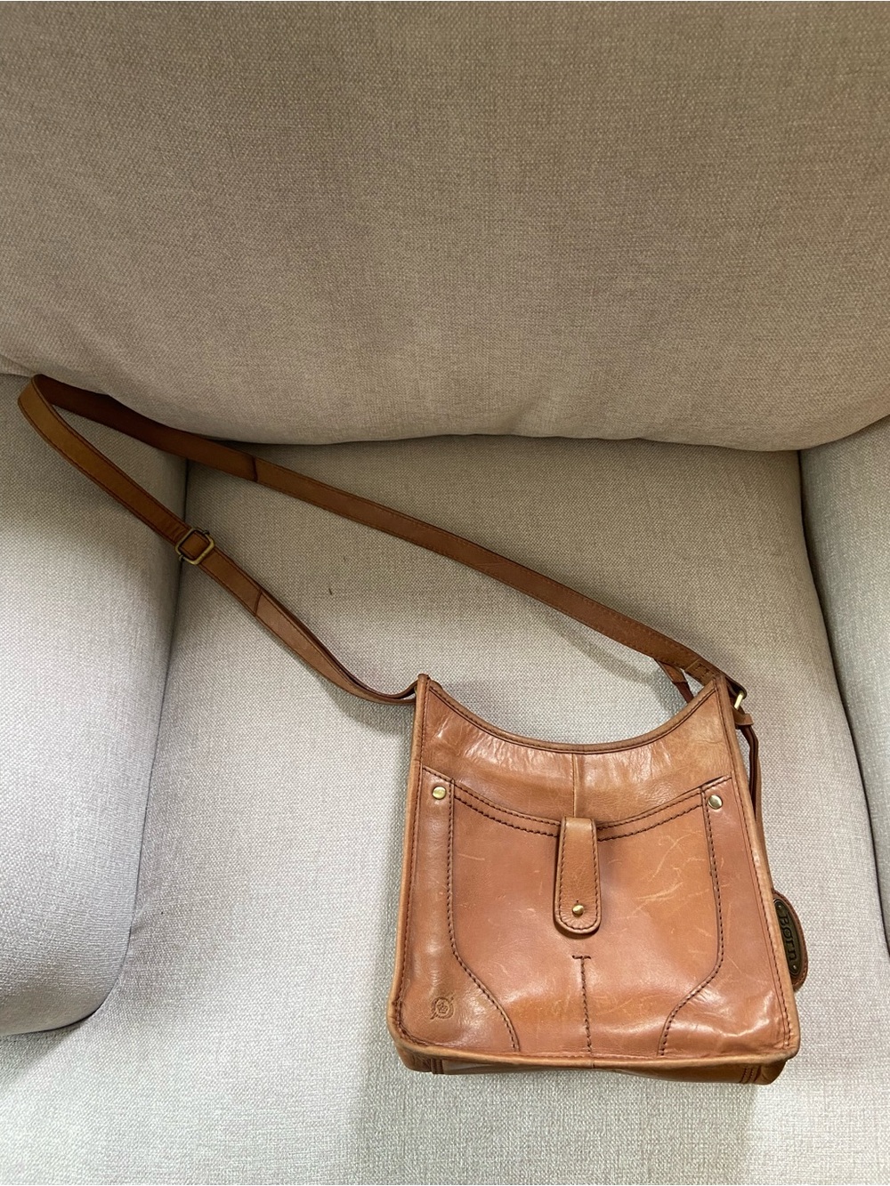 BORN Tan Leather Crossbody Distressed Hobo Bag - Picture 7 of 14